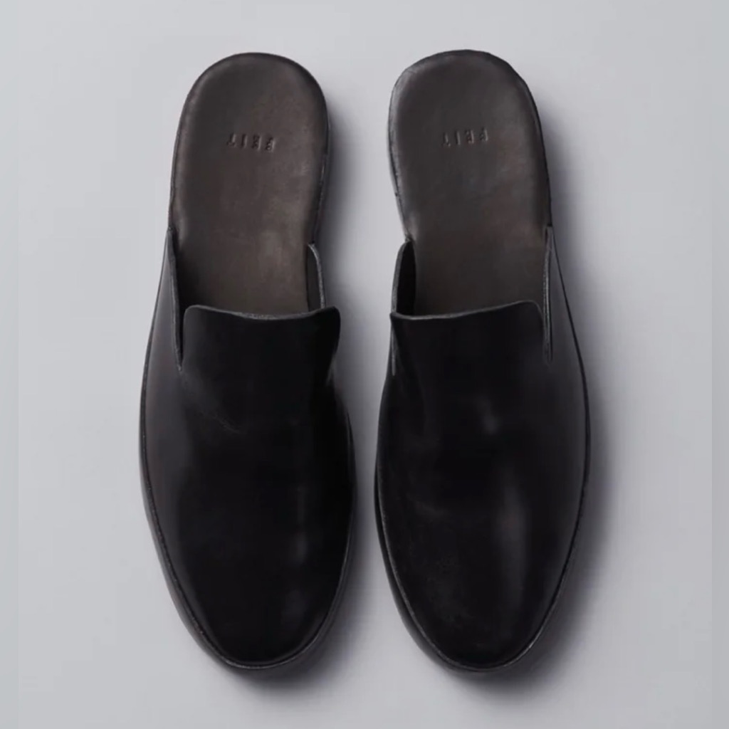 Feit Hand Sewn Mule Leather Vegetable Tanned Black 38 / 8 Slides Clogs Sandals